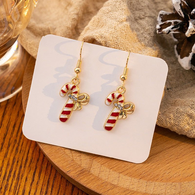 Wholesale Candy Cane Bell Elk Earrings